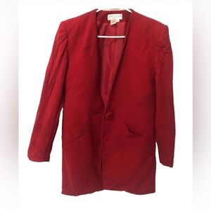Saville Red Women's Blazer Size 6 -100% Wool One-Button Padded Shoulders Vintage